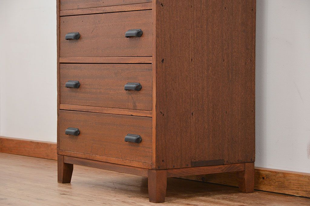 アンティーク家具　リメイク品　古材で制作した両面引き出し縦型チェスト(1)