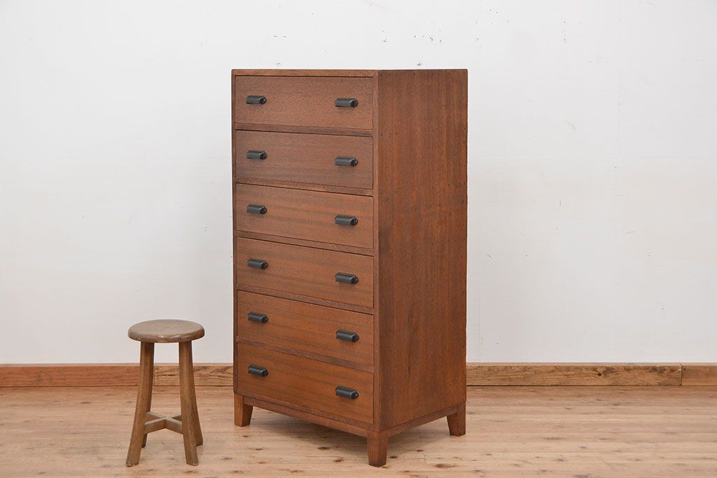 アンティーク家具　リメイク品　古材で制作した両面引き出し縦型チェスト(1)