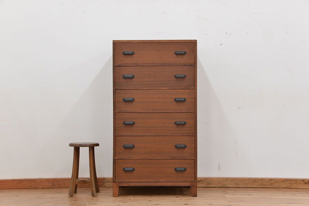 アンティーク家具　リメイク品　古材で制作した両面引き出し縦型チェスト(1)