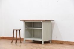 アンティーク家具　アンティークペイントのシンプルな作業台(テーブル、机)