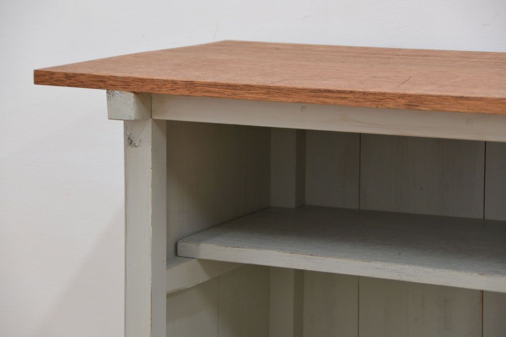 アンティーク家具　アンティークペイントのシンプルな作業台(テーブル、机)