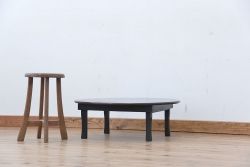 アンティーク家具　アンティーク　古い栓材の丸型ちゃぶ台(テーブル、机)