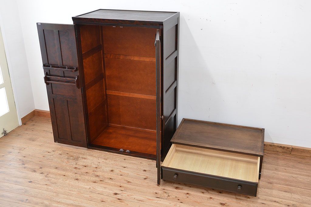 中古　キズ有　北海道民芸家具ワードローブ(洋服箪笥)