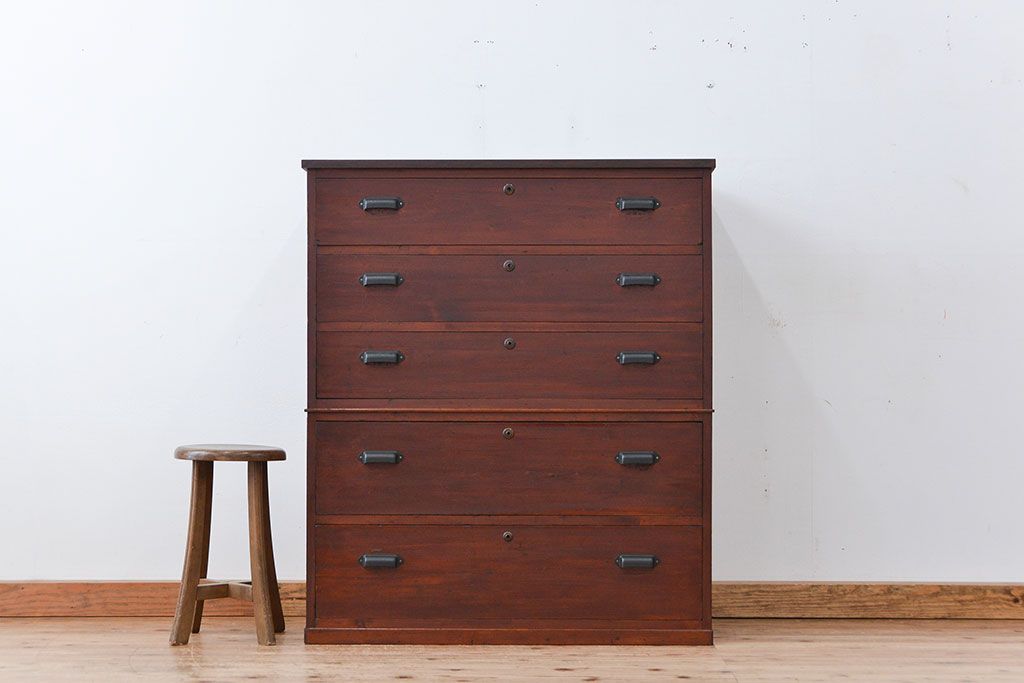 レトロ家具　☆昭和レトロ シンプルな二段重ねチェスト(箪笥、タンス)
