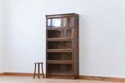 アンティーク家具　アンティーク 日本製　スライド扉五段スタッキングブックケース(本箱、ガラスケース、飾り棚)