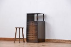 レトロ家具　昭和レトロ 作りの良い縦型レコードケース(飾り棚、小引出、書類ケース)