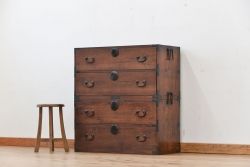 レトロ家具　昭和レトロ ☆シンプルな二段重ね時代箪笥