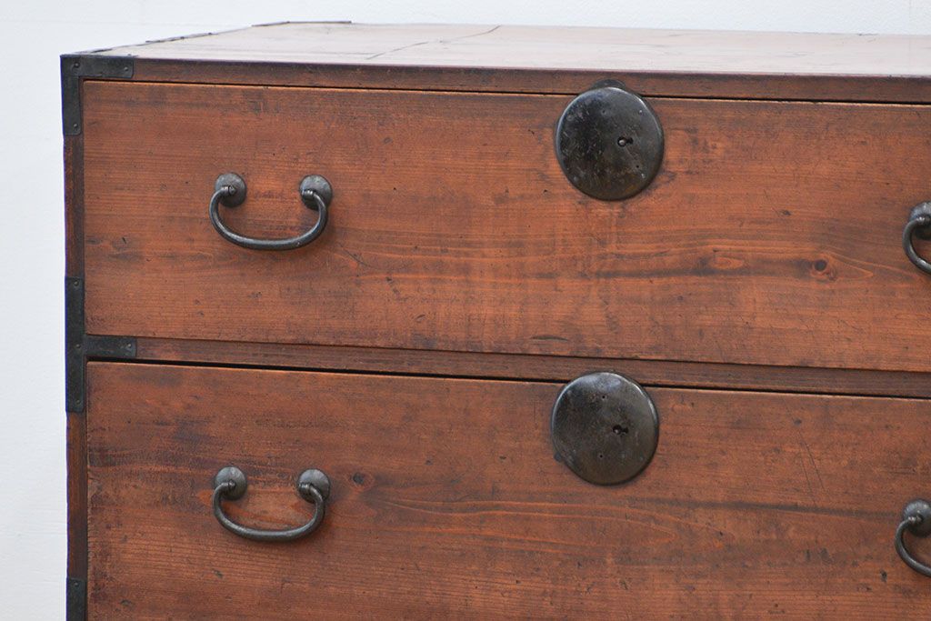 レトロ家具　昭和レトロ ☆シンプルな二段重ね時代箪笥
