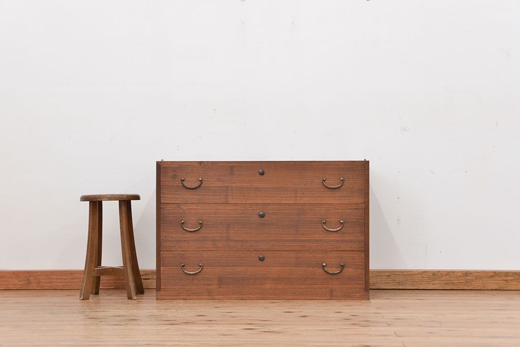 レトロ家具　昭和レトロ シンプルなローチェスト(2)(ローボード、箪笥)