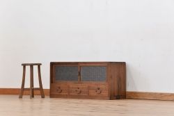 レトロ家具　昭和レトロ シンプルなダイヤガラスローボード(収納棚)