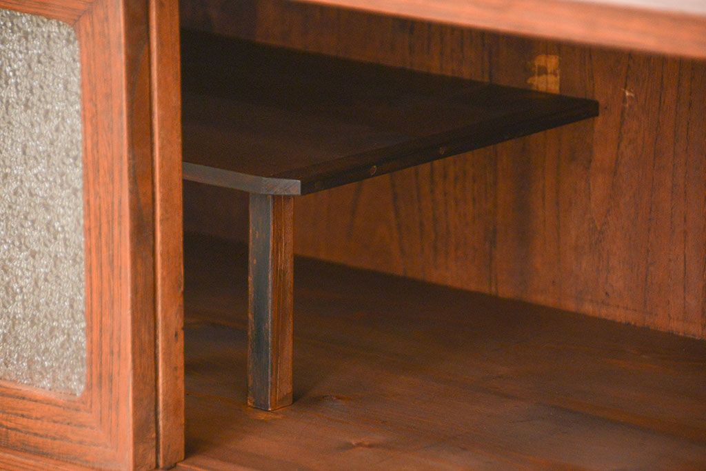 レトロ家具　昭和レトロ シンプルなダイヤガラスローボード(収納棚)