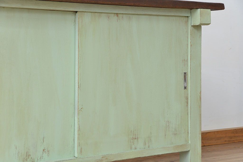 アンティーク家具　1970年頃 両面引き出し付きの大きな作業台(テーブル、机)