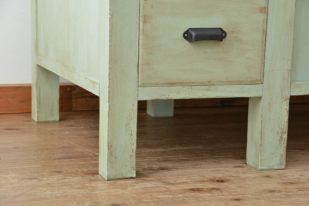 アンティーク家具　1970年頃 両面引き出し付きの大きな作業台(テーブル、机)
