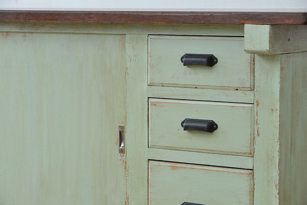 アンティーク家具　1970年頃 両面引き出し付きの大きな作業台(テーブル、机)