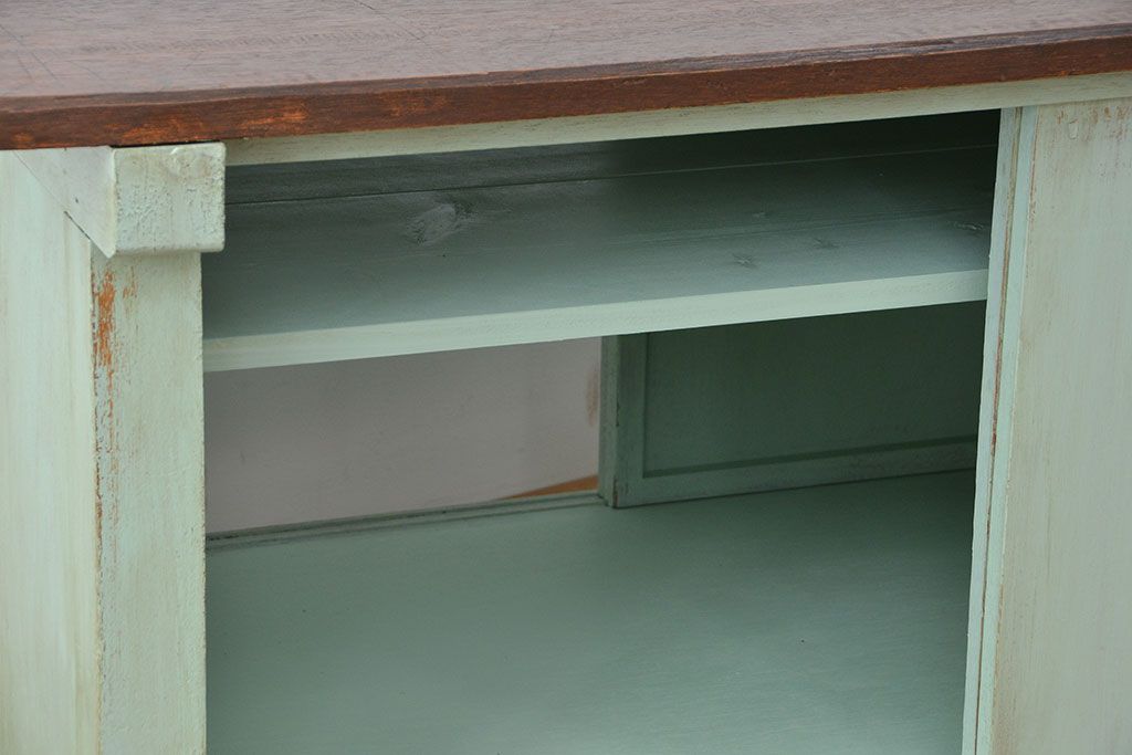 アンティーク家具　1970年頃 両面引き出し付きの大きな作業台(テーブル、机)