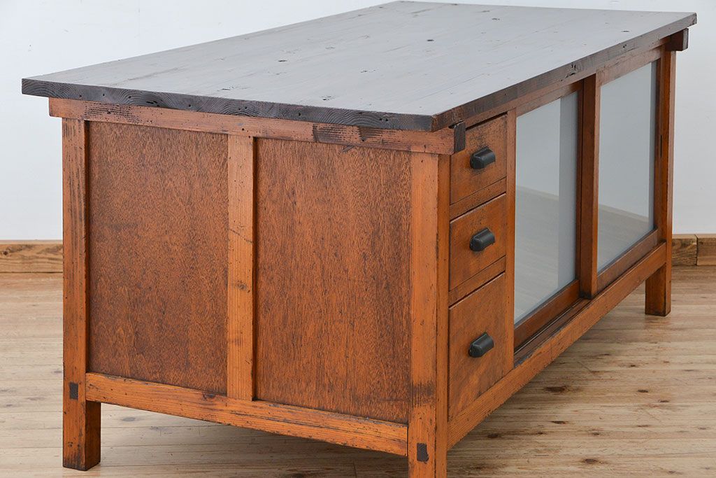 レトロ家具　昭和レトロ 両面引き出しの大きな作業台(テーブル、机)