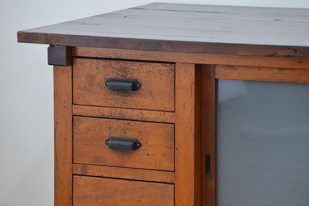 レトロ家具　昭和レトロ 両面引き出しの大きな作業台(テーブル、机)