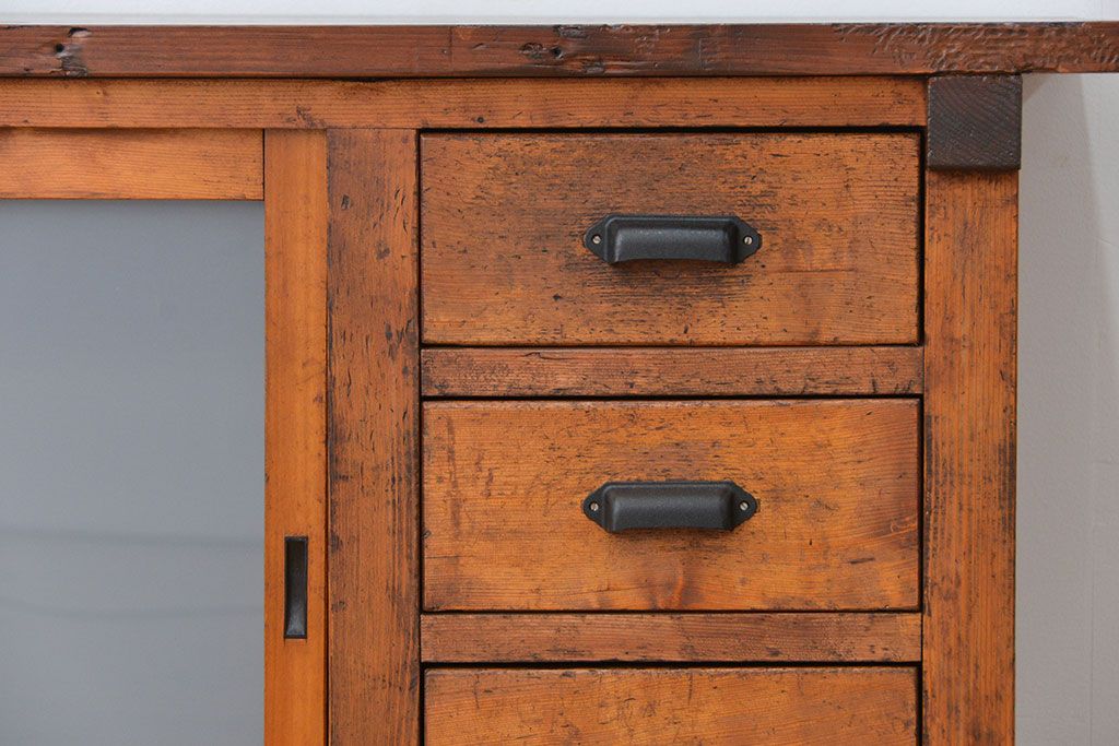 レトロ家具　昭和レトロ 両面引き出しの大きな作業台(テーブル、机)