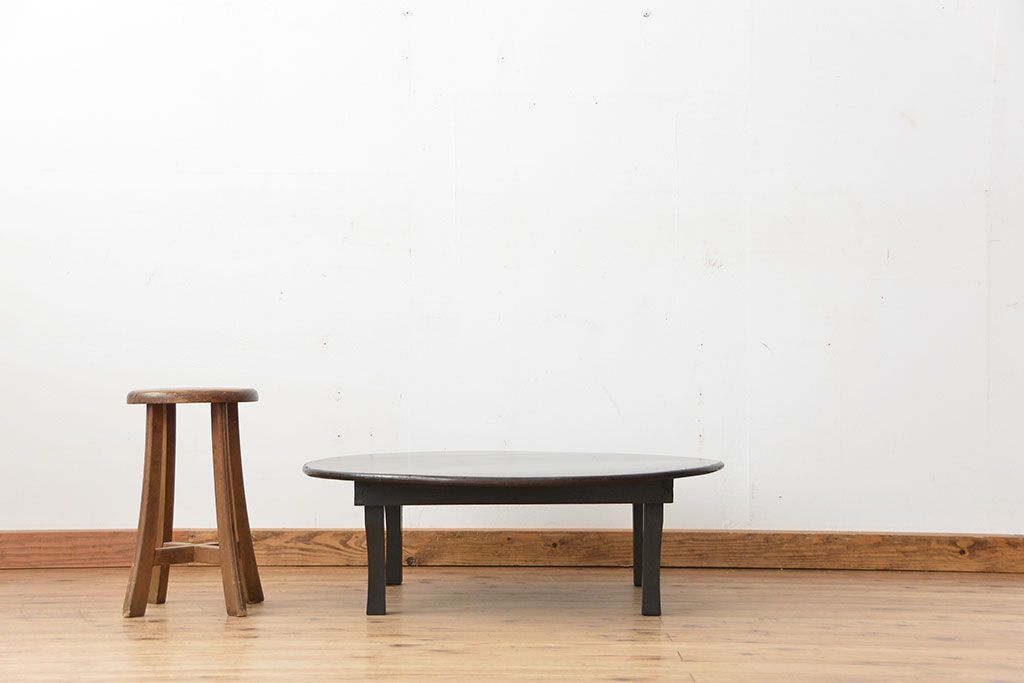 レトロ家具　昭和レトロ 古い栗材の丸型ちゃぶ台(テーブル、座卓)