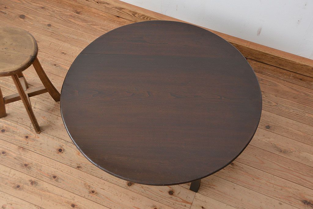 レトロ家具　昭和レトロ 古い栗材の丸型ちゃぶ台(テーブル、座卓)
