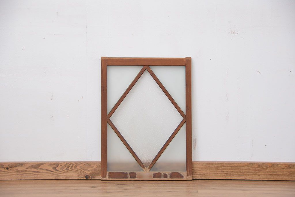 アンティーク ひし形枠の可愛いガラス戸1枚(引き戸、窓)