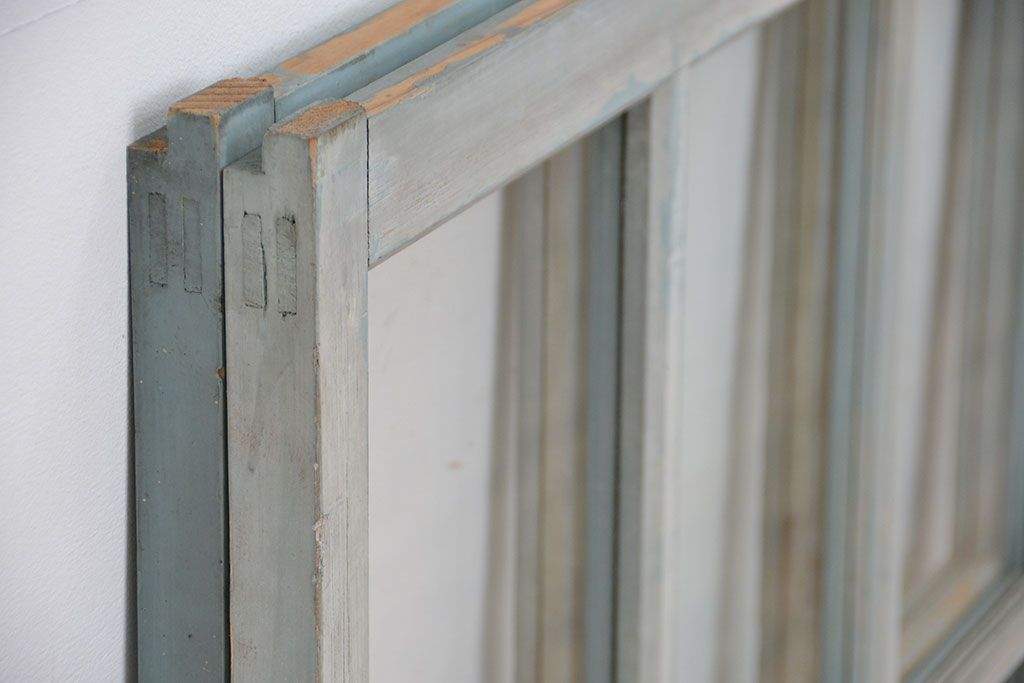 昭和レトロ ペンキの剥げた可愛いガラス戸2枚セット(引き戸、窓)