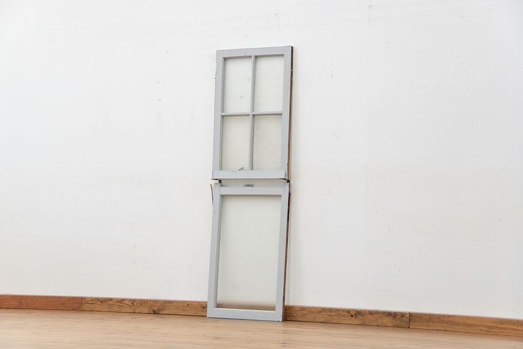 アンティーク建具　ペイント　古い洋館で使われていたダイヤガラス入りの上げ下げ窓1セット(ガラス戸)(R-012226)