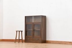 レトロ家具　昭和レトロ ガラス引き戸の本箱(収納棚)