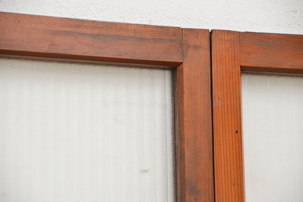 昭和レトロ 古い木の銀モールガラス戸2枚(引き戸)