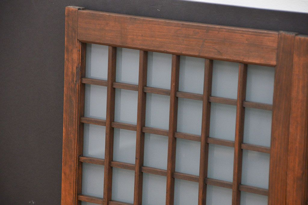 古民具・骨董 すりガラス入りの小さな格子戸2枚(ガラス戸)