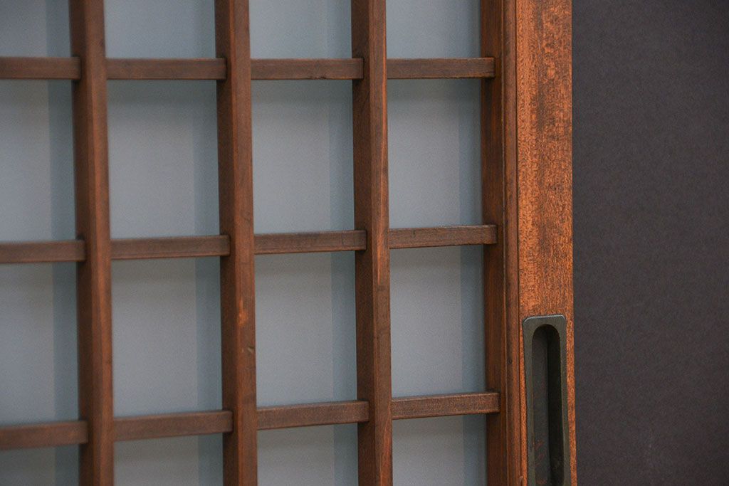 古民具・骨董 すりガラス入りの小さな格子戸2枚(ガラス戸)
