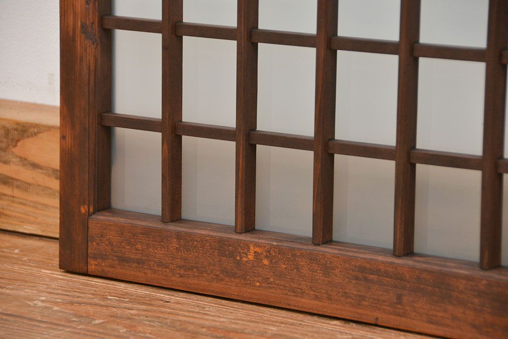 古民具・骨董 すりガラス入りの小さな格子戸2枚(ガラス戸)