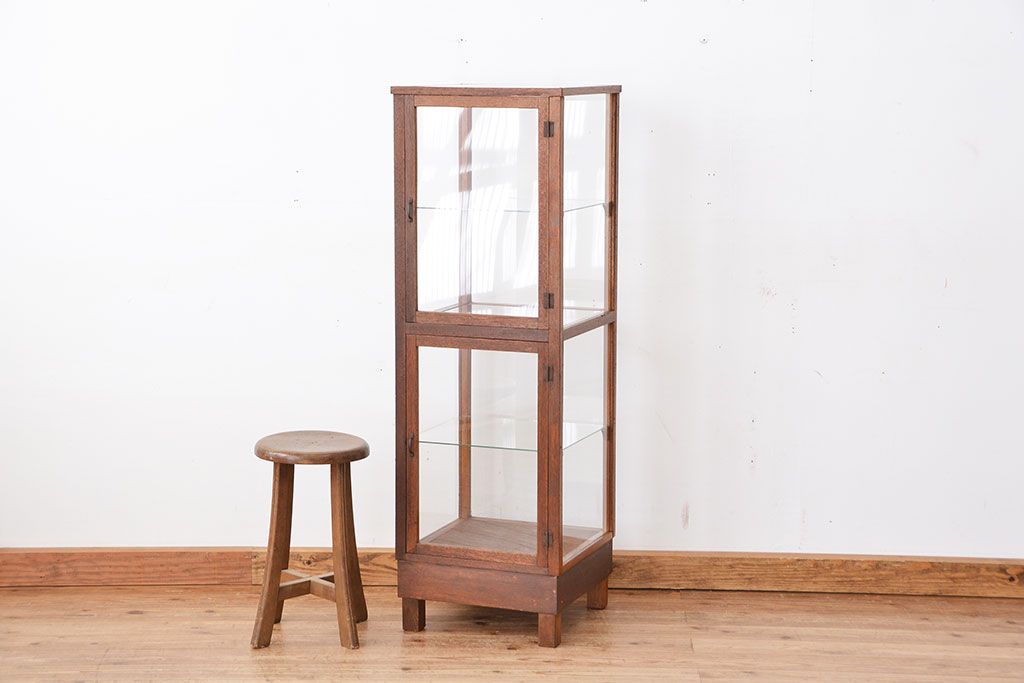 レトロ家具　昭和レトロ 古いパン屋のアンティーク縦型ガラスケース(ショーケース)