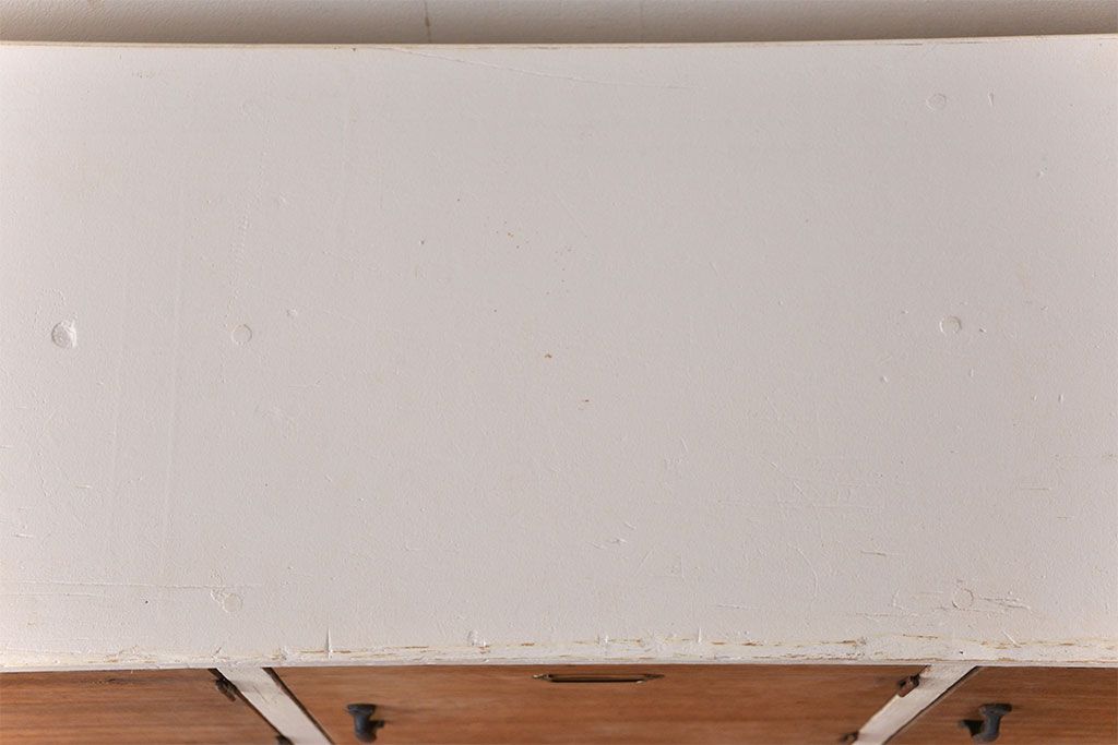 アンティーク家具　木味の扉付きアンティークペイントマス目棚(2)(本棚、収納棚、升目棚、飾り棚)