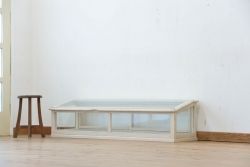 アンティーク家具　珍しいデザインの横長平置きアンティークペイントガラスケース(ショーケース)