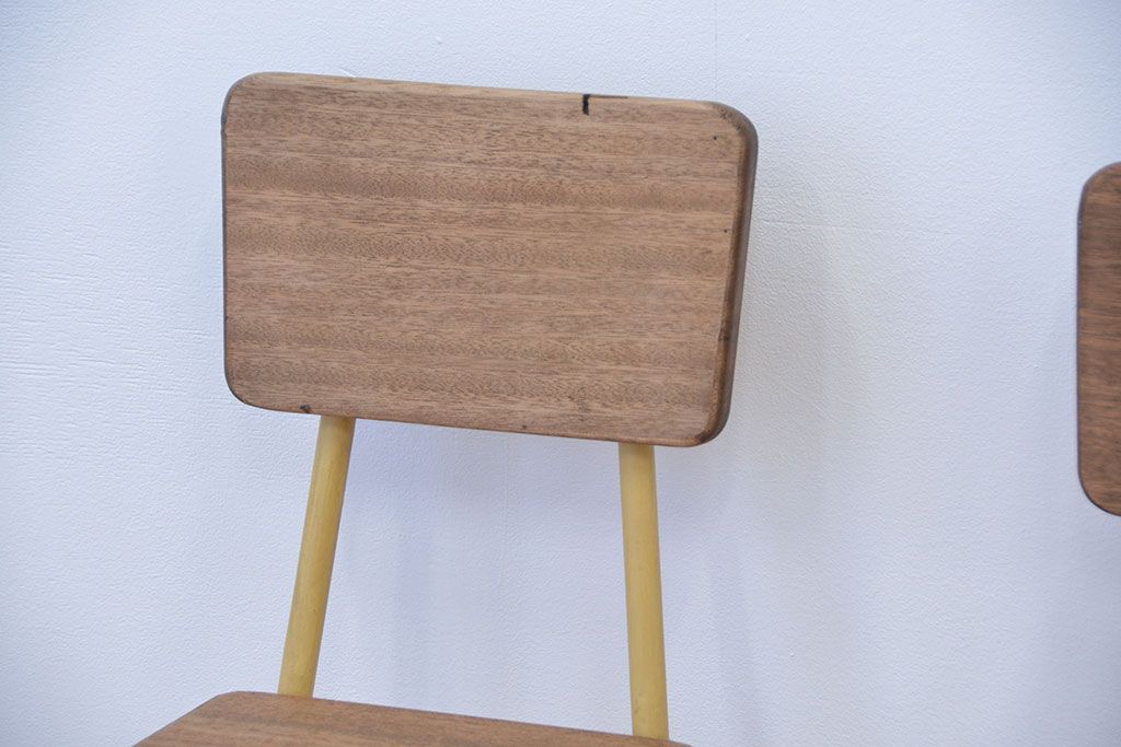 レトロ家具　昭和レトロ 古い鉄脚のかわいいペイントチェア2脚セット(2)(イス、椅子)