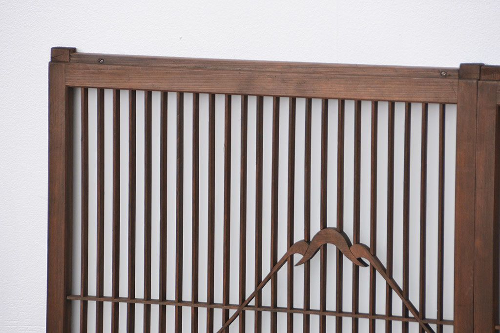 古民具・骨董 彫刻入りの組子欄間引き戸2枚セット(2)(ランマ、ガラス戸、書院戸)