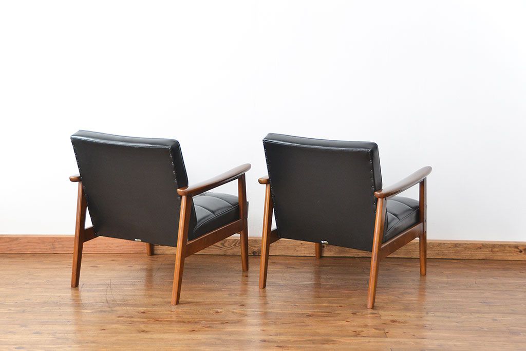 ヴィンテージ家具　ビンテージ ★カリモク　1人掛けソファ2脚セット(多少イタミ有り)(イス、椅子)