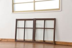 アンティーク 小振りなガラス戸2枚セット(建具、引き戸)　