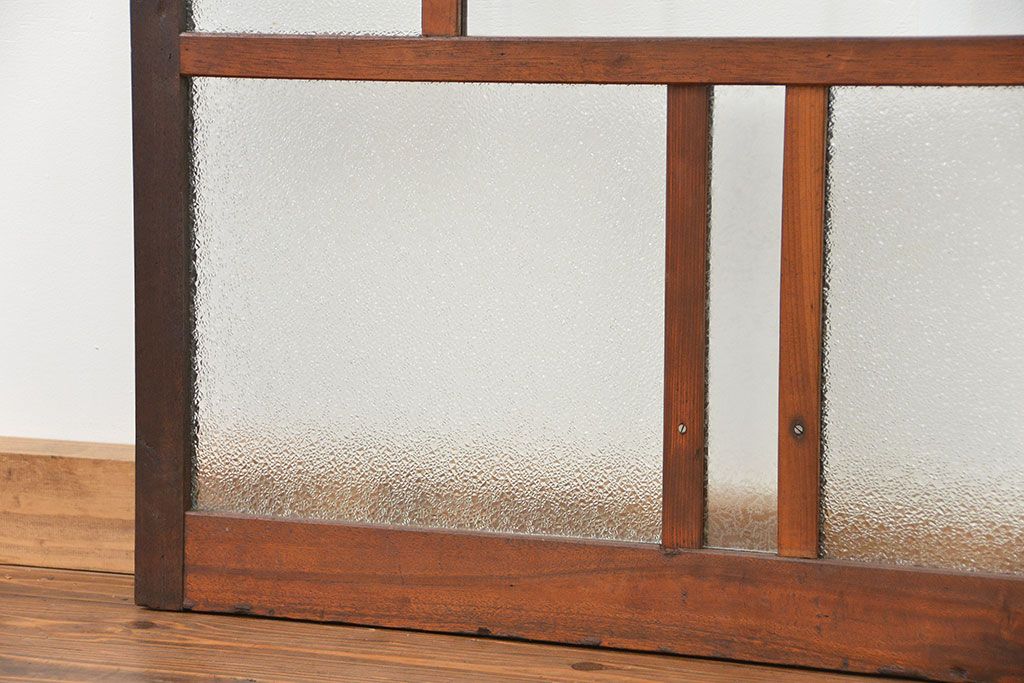 大正ロマン　ダイヤガラスと結霜ガラスのアンティークガラス戸2枚セット(引き戸・窓)