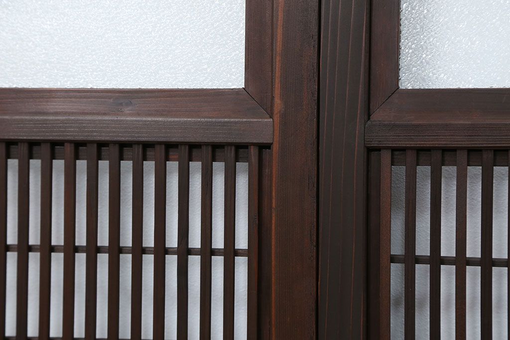 アンティーク ★シックな裏障子付きダイヤガラス格子戸2枚セット(和風建具)