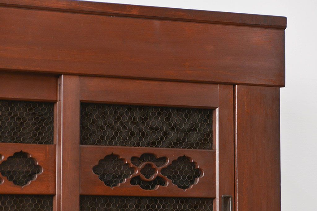 アンティーク家具　古民具・骨董 特別注文造り 背の高い変わり型昇り引き出し付き六尺水屋箪笥(食器棚、収納棚)