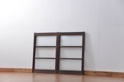 昭和レトロ モールガラスとすりガラスのシンプルなガラス戸2枚(引き戸、窓、和風建具)