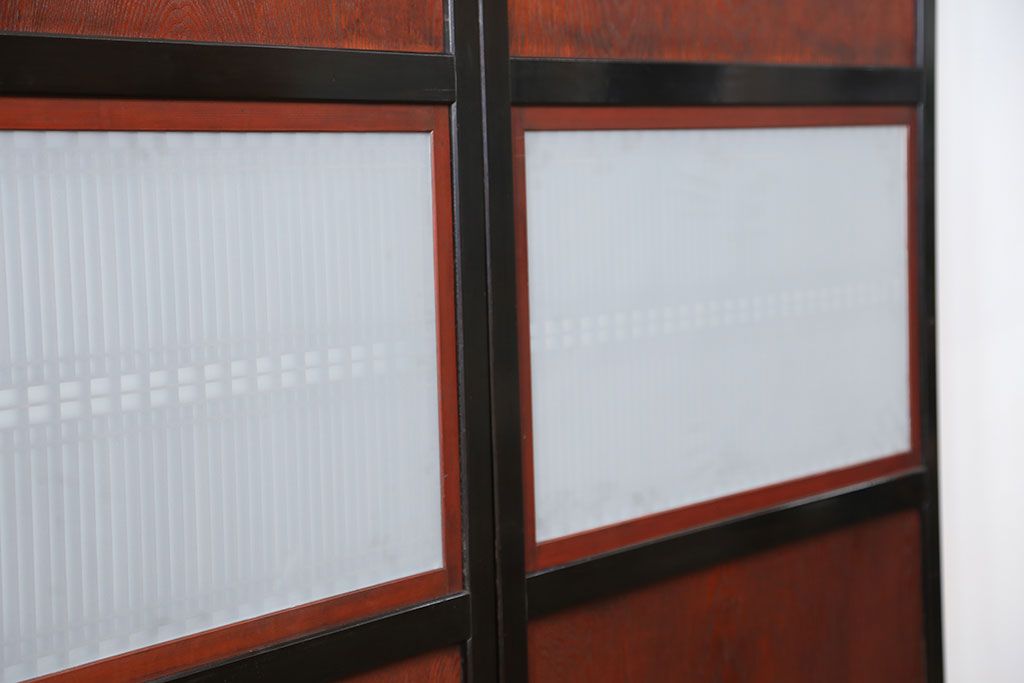 古民具・骨董 ★シックな組子入りのガラス帯戸2枚セット(板戸、和風建具)