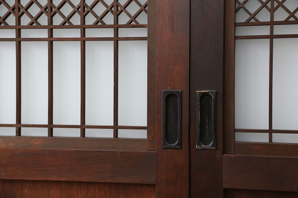 古民具・骨董 状態の美しい組子入りガラス帯戸4枚セット(1)(板戸、格子戸、和風建具)