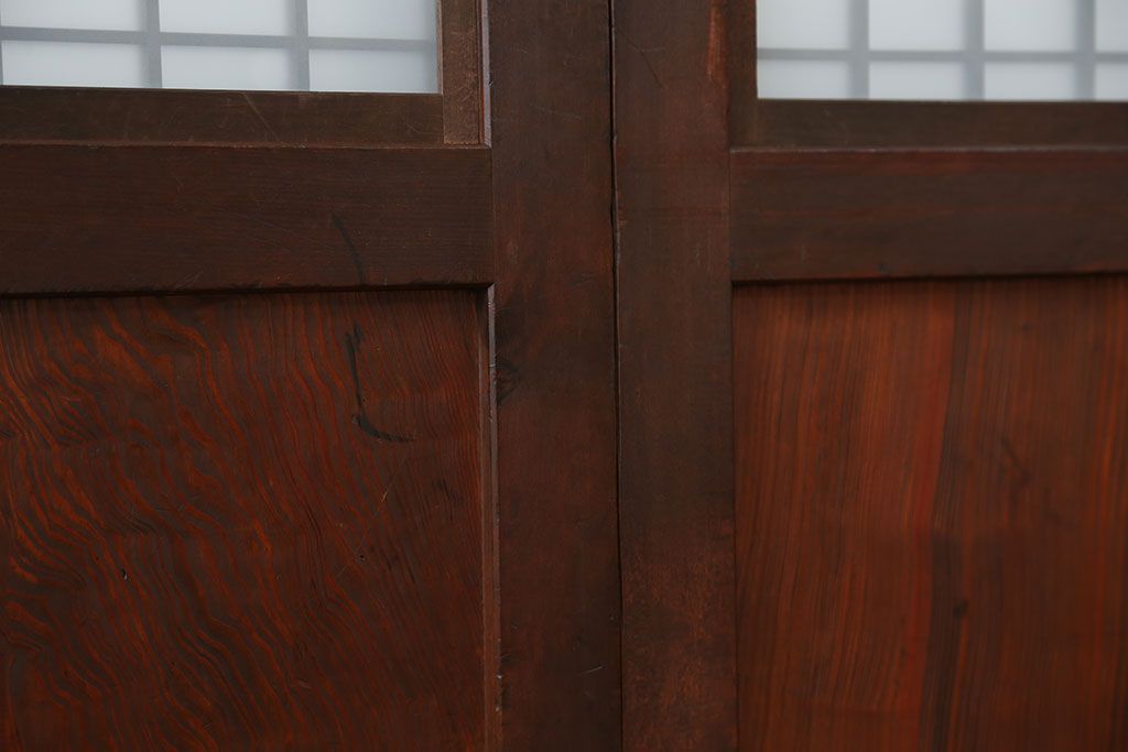 古民具・骨董 状態の美しい組子入りガラス帯戸4枚セット(1)(板戸、格子戸、和風建具)