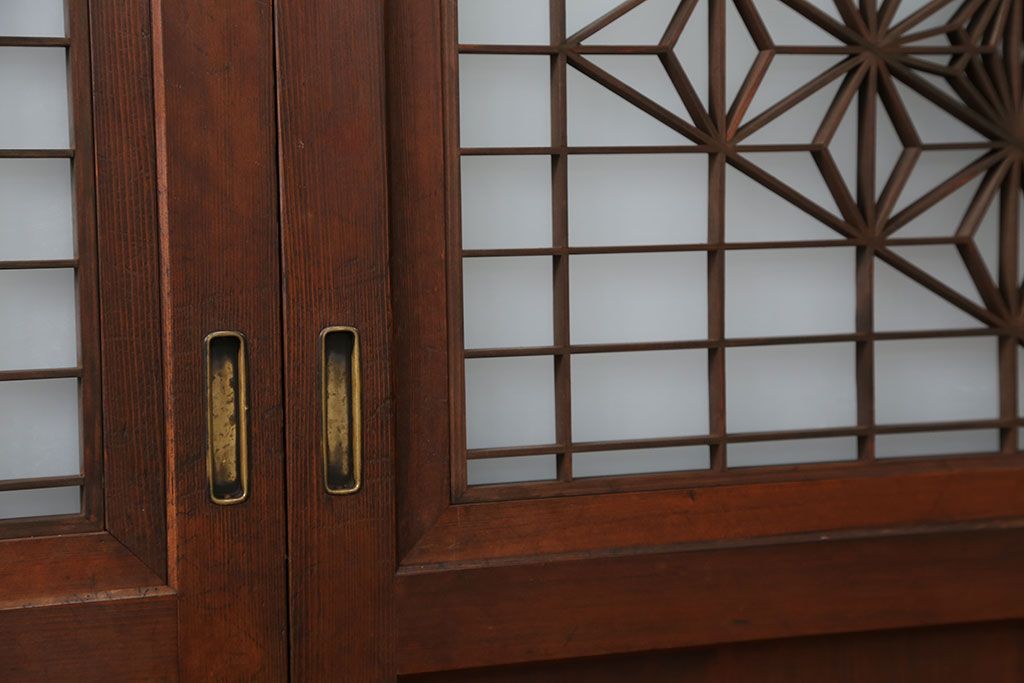 古民具・骨董 状態の美しい組子入りガラス帯戸4枚セット(2)(板戸、格子戸、和風建具)
