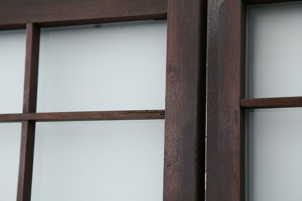 大正ロマン　珍しいデザインのすりガラス入り格子戸5枚セット(ガラス戸、引き戸、和風建具、障子戸)