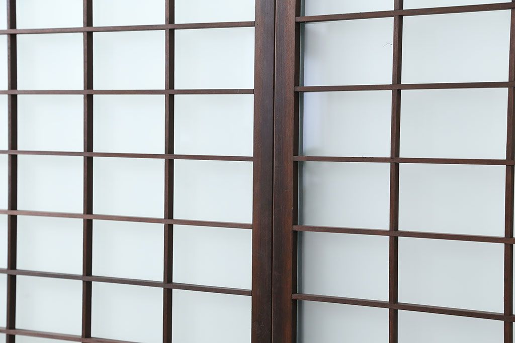 大正ロマン　珍しいデザインのすりガラス入り格子戸5枚セット(ガラス戸、引き戸、和風建具、障子戸)