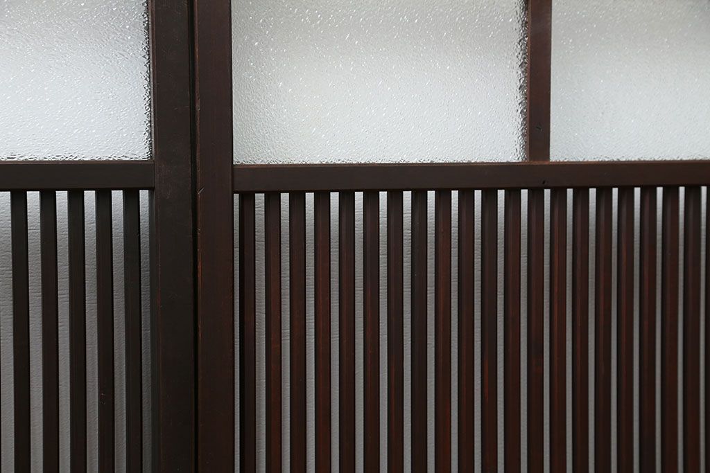 大正ロマン　珍しいデザインのすりガラス入り格子戸5枚セット(ガラス戸、引き戸、和風建具、障子戸)